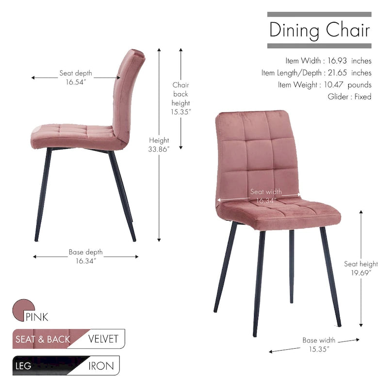 Sedia da pranzo in velluto, stile metà secolo, set da 2 (rosa / nero / verde / grigio / blu)