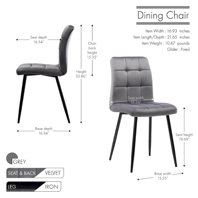 Sedia da pranzo in velluto, stile metà secolo, set da 2 (rosa / nero / verde / grigio / blu)