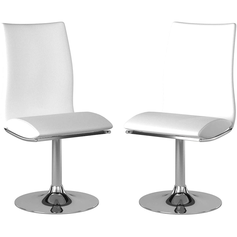 Sedie da pranzo girevoli in similpelle PU bianche/nere con base cromata, set da 2