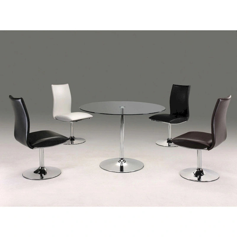 Sedie da pranzo girevoli in similpelle PU bianche/nere con base cromata, set da 2