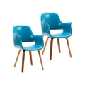 Sedia da pranzo in pelle sintetica blu / verde / bianca / nera, gambe in legno curvato, set da 2