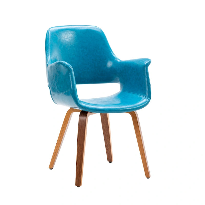 Sedia da pranzo in pelle sintetica blu / verde / bianca / nera, gambe in legno curvato, set da 2