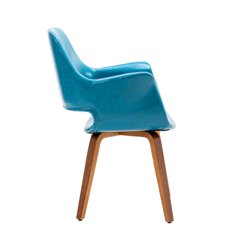 Sedia da pranzo in pelle sintetica blu / verde / bianca / nera, gambe in legno curvato, set da 2