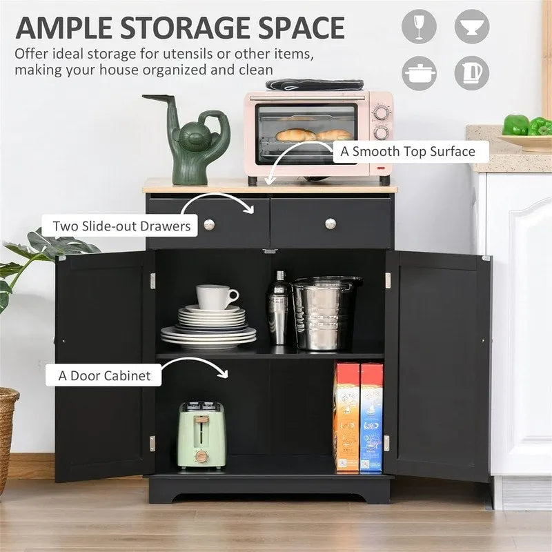 Mobile credenza/buffet a 2 cassetti e 2 ante, nero/bianco/grigio/marrone