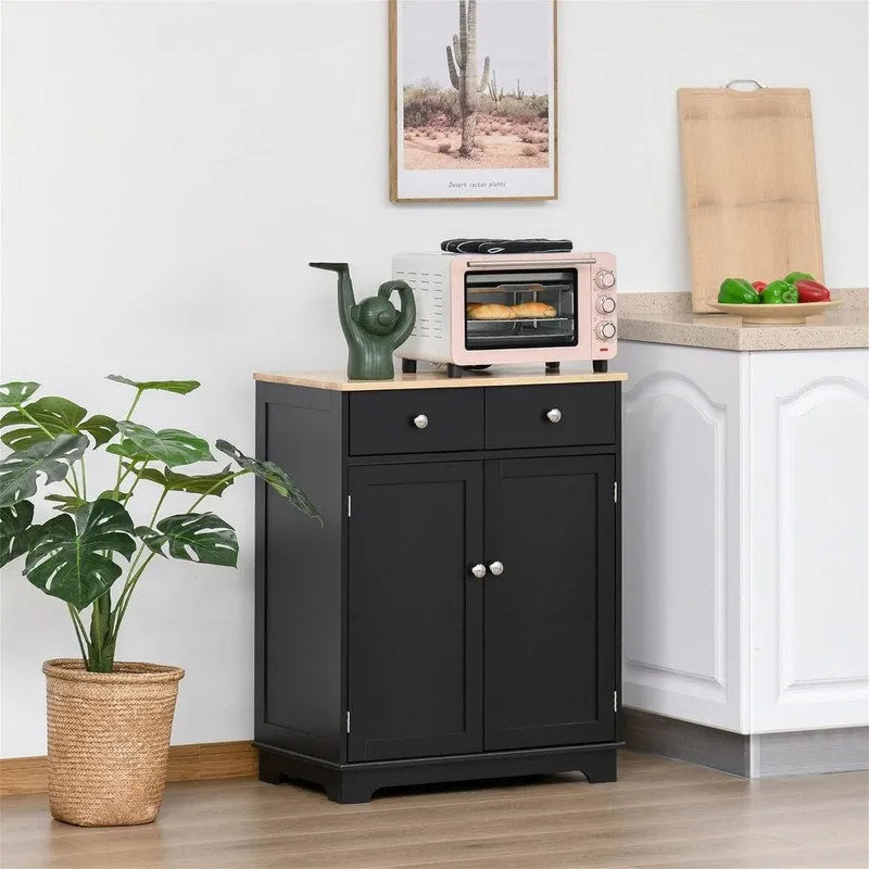 Mobile credenza/buffet a 2 cassetti e 2 ante, nero/bianco/grigio/marrone