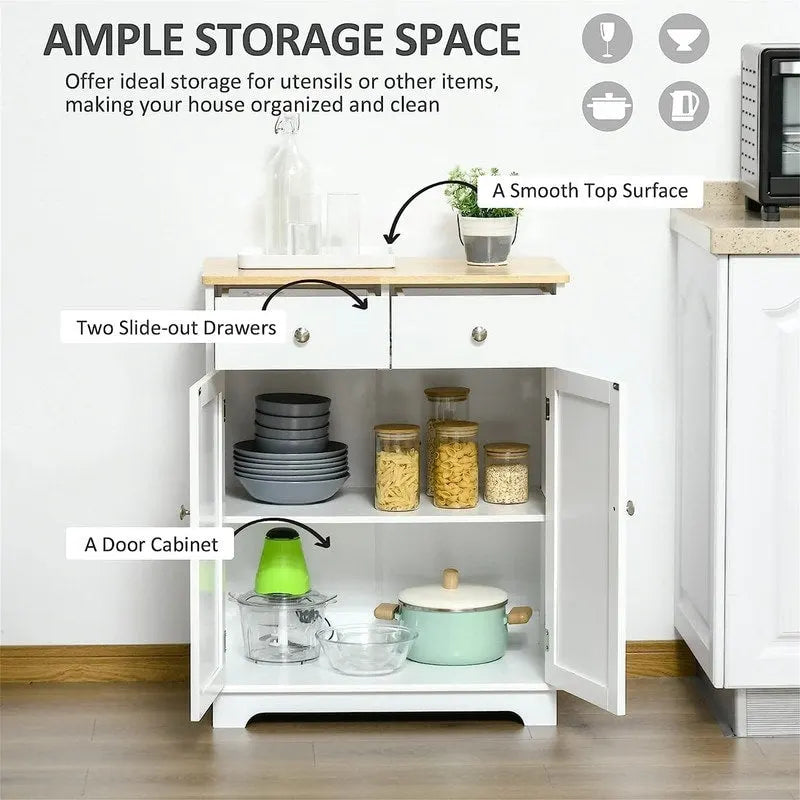 Mobile credenza/buffet a 2 cassetti e 2 ante, nero/bianco/grigio/marrone