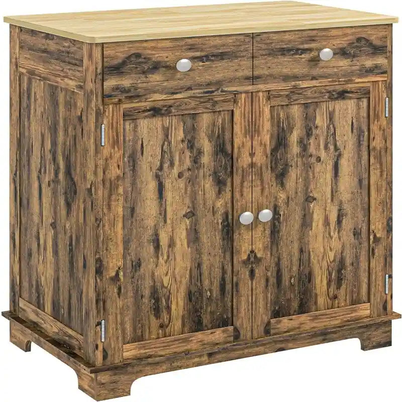 Mobile credenza/buffet a 2 cassetti e 2 ante, nero/bianco/grigio/marrone