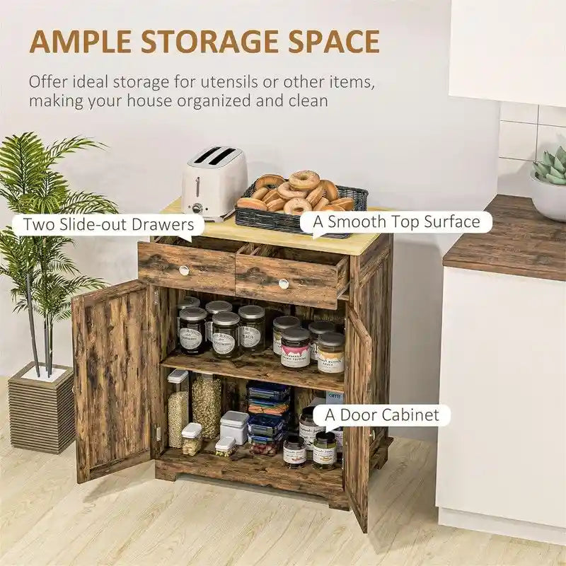 Mobile credenza/buffet a 2 cassetti e 2 ante, nero/bianco/grigio/marrone