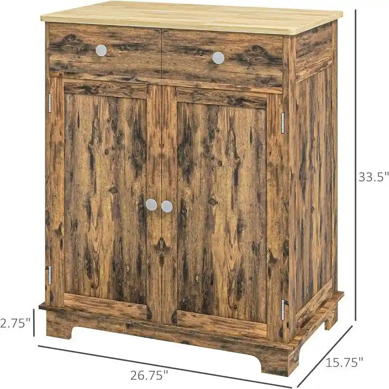 Mobile credenza/buffet a 2 cassetti e 2 ante, nero/bianco/grigio/marrone