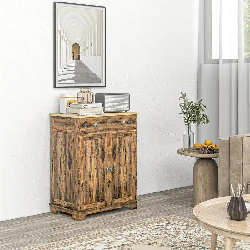 Mobile credenza/buffet a 2 cassetti e 2 ante, nero/bianco/grigio/marrone