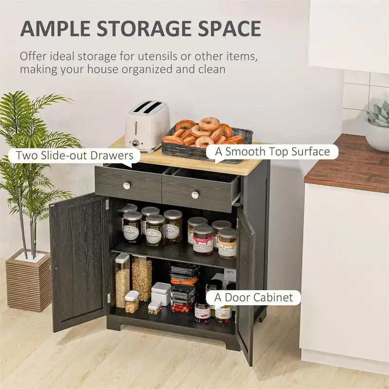 Mobile credenza/buffet a 2 cassetti e 2 ante, nero/bianco/grigio/marrone