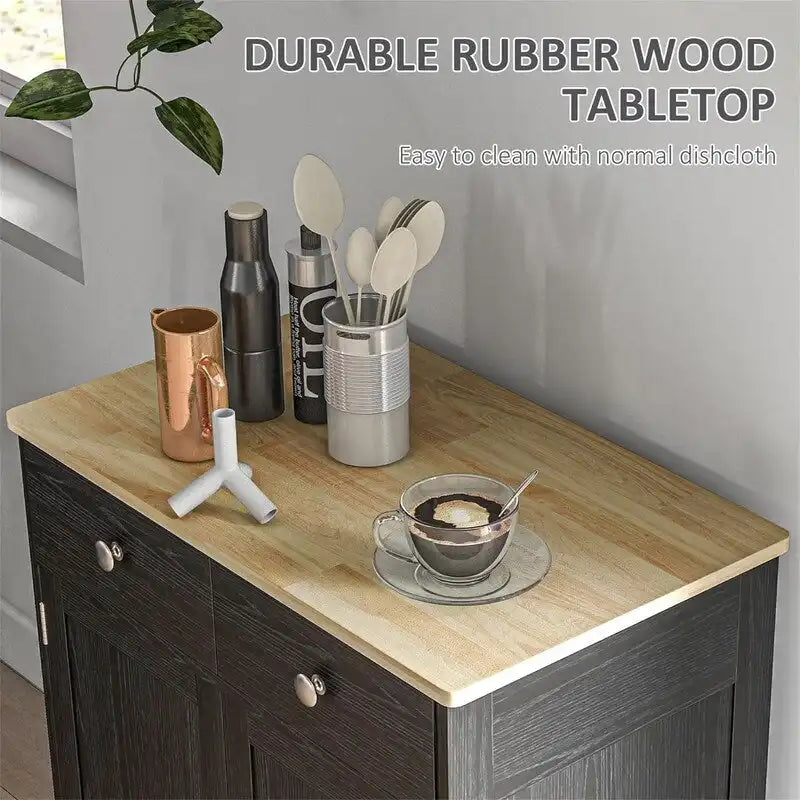 Mobile credenza/buffet a 2 cassetti e 2 ante, nero/bianco/grigio/marrone