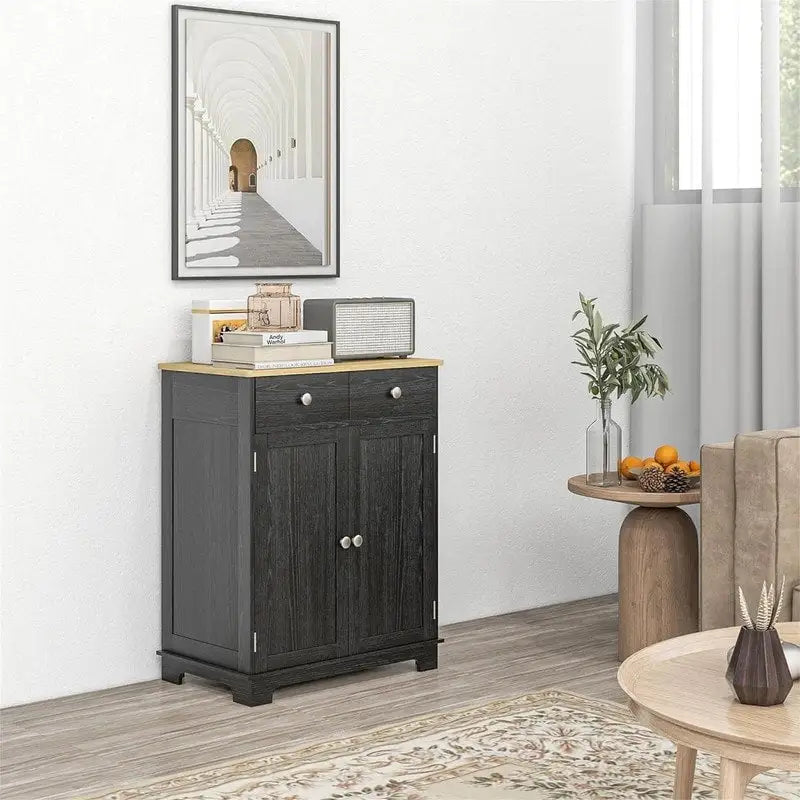 Mobile credenza/buffet a 2 cassetti e 2 ante, nero/bianco/grigio/marrone