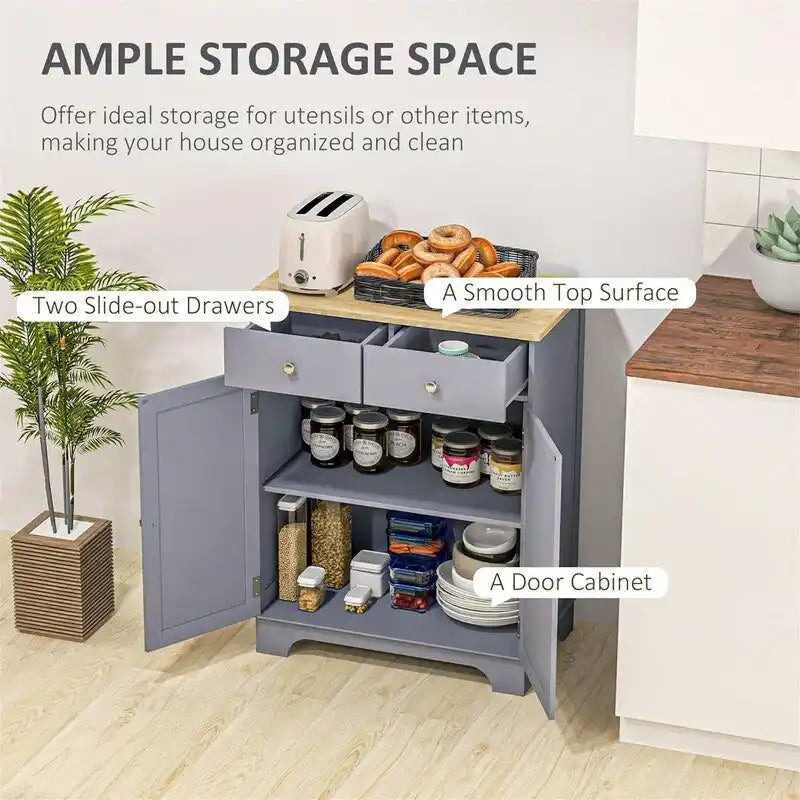 Mobile credenza/buffet a 2 cassetti e 2 ante, nero/bianco/grigio/marrone