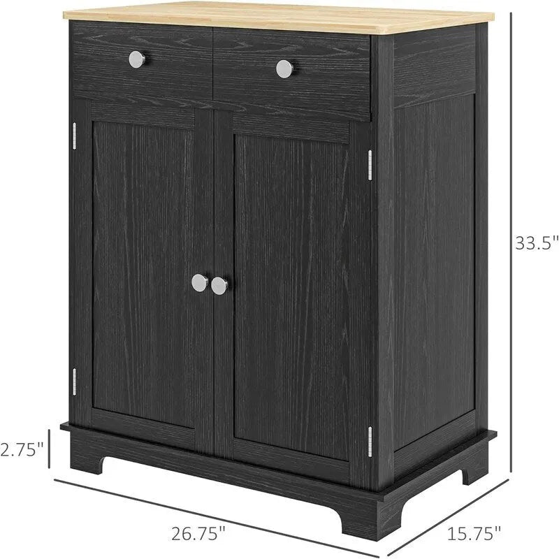 Mobile credenza/buffet a 2 cassetti e 2 ante, nero/bianco/grigio/marrone