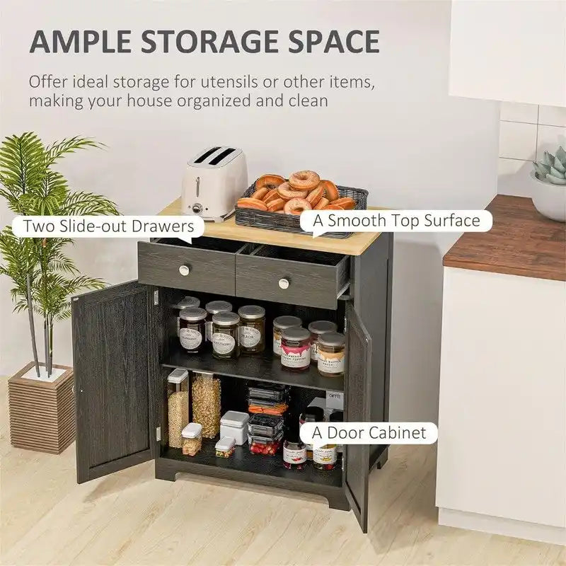 Mobile credenza/buffet a 2 cassetti e 2 ante, nero/bianco/grigio/marrone