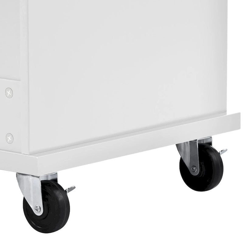 Carrello da cucina su ruote bianco/blu scuro/nero con cassetti, per 2 persone, ruote con blocco