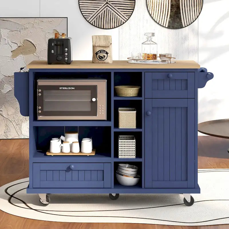 Carrello da cucina su ruote bianco/blu scuro/nero con cassetti, per 2 persone, ruote con blocco