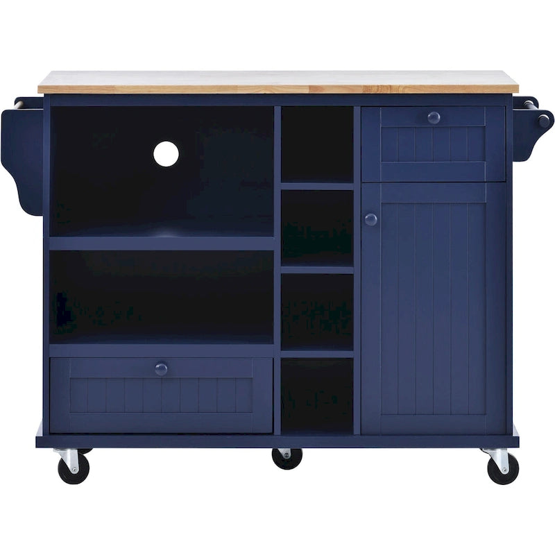 Carrello da cucina su ruote bianco/blu scuro/nero con cassetti, per 2 persone, ruote con blocco