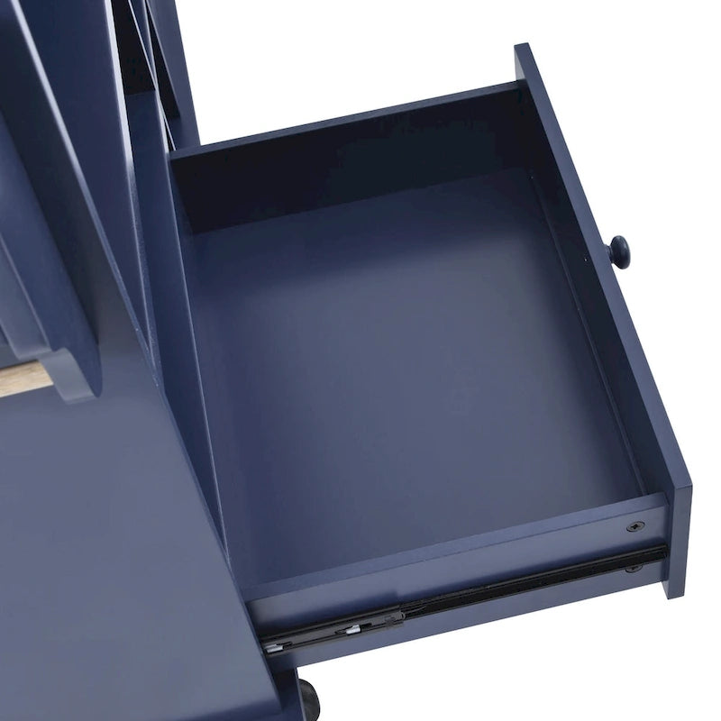 Carrello da cucina su ruote bianco/blu scuro/nero con cassetti, per 2 persone, ruote con blocco
