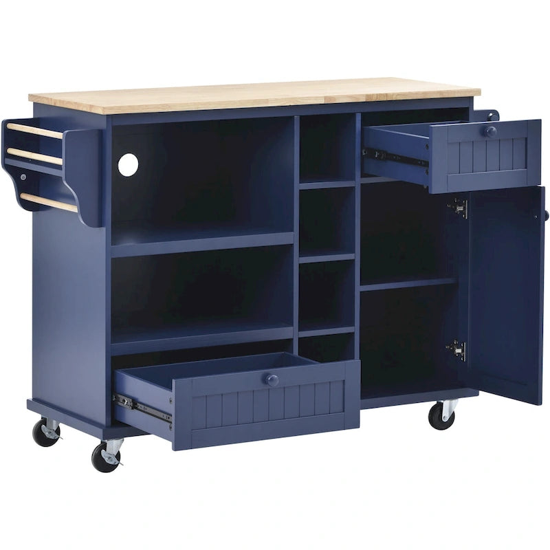 Carrello da cucina su ruote bianco/blu scuro/nero con cassetti, per 2 persone, ruote con blocco