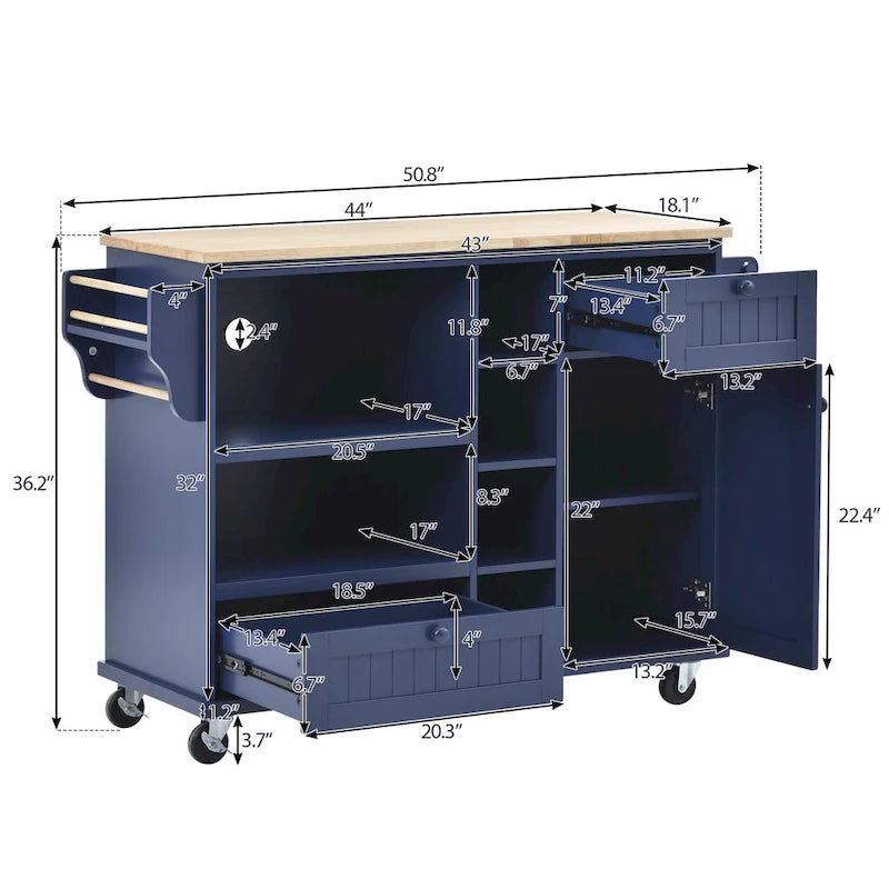 Carrello da cucina su ruote bianco/blu scuro/nero con cassetti, per 2 persone, ruote con blocco