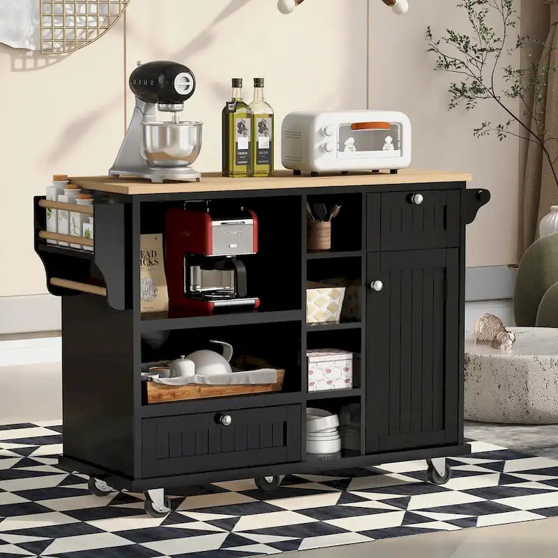 Carrello da cucina su ruote bianco/blu scuro/nero con cassetti, per 2 persone, ruote con blocco
