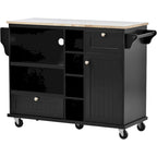 Carrello da cucina su ruote bianco/blu scuro/nero con cassetti, per 2 persone, ruote con blocco