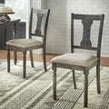 Sedie da pranzo imbottite in stile colonico, set da 2 – Grigio Invecchiato / Marrone Rustico / Legno Ligneo