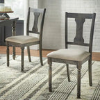 Sedie da pranzo imbottite in stile colonico, set da 2 – Grigio Invecchiato / Marrone Rustico / Legno Ligneo