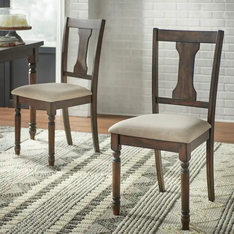 Sedie da pranzo imbottite in stile colonico, set da 2 – Grigio Invecchiato / Marrone Rustico / Legno Ligneo