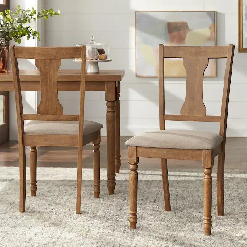 Sedie da pranzo imbottite in stile colonico, set da 2 – Grigio Invecchiato / Marrone Rustico / Legno Ligneo