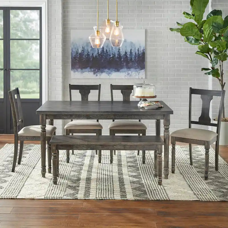 Sedie da pranzo imbottite in stile colonico, set da 2 – Grigio Invecchiato / Marrone Rustico / Legno Ligneo