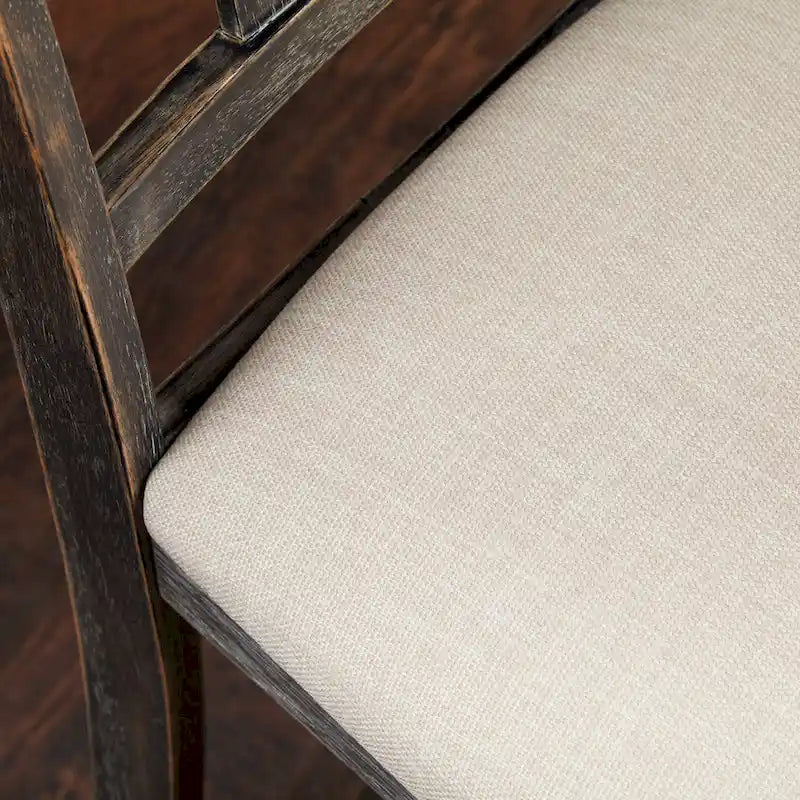 Sedie da pranzo imbottite in stile colonico, set da 2 – Grigio Invecchiato / Marrone Rustico / Legno Ligneo