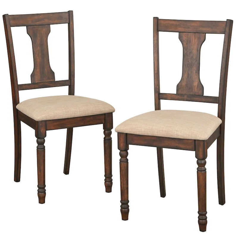 Sedie da pranzo imbottite in stile colonico, set da 2 – Grigio Invecchiato / Marrone Rustico / Legno Ligneo