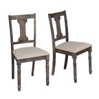 Sedie da pranzo imbottite in stile colonico, set da 2 – Grigio Invecchiato / Marrone Rustico / Legno Ligneo