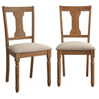 Sedie da pranzo imbottite in stile colonico, set da 2 – Grigio Invecchiato / Marrone Rustico / Legno Ligneo