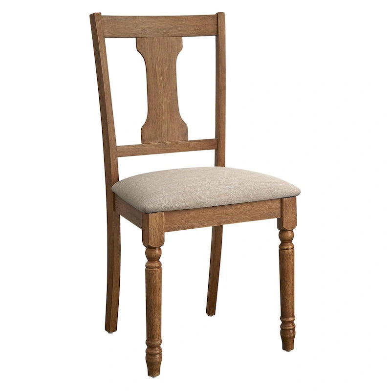 Sedie da pranzo imbottite in stile colonico, set da 2 – Grigio Invecchiato / Marrone Rustico / Legno Ligneo