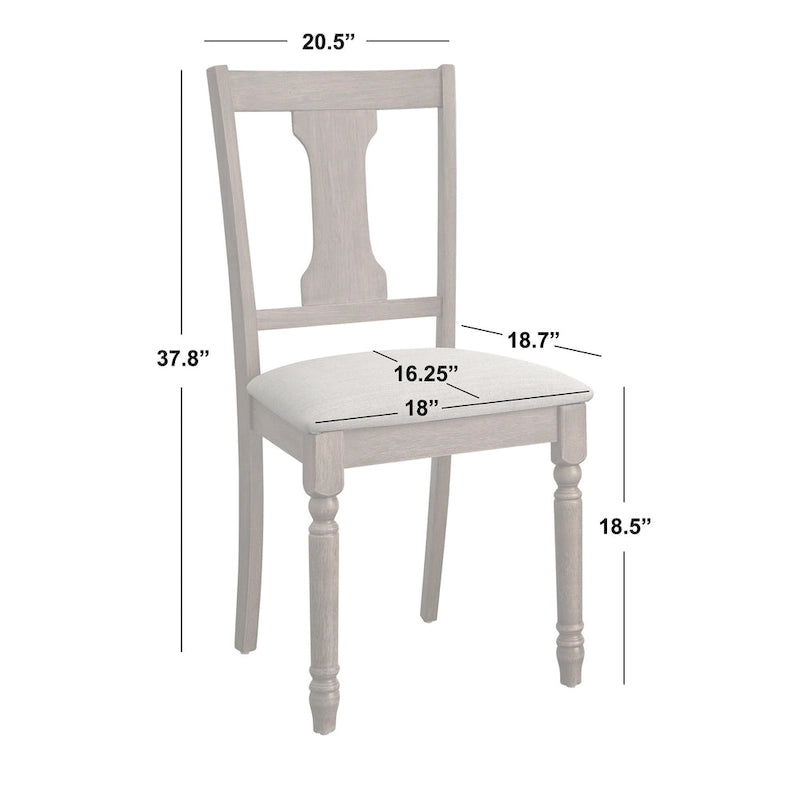 Sedie da pranzo imbottite in stile colonico, set da 2 – Grigio Invecchiato / Marrone Rustico / Legno Ligneo