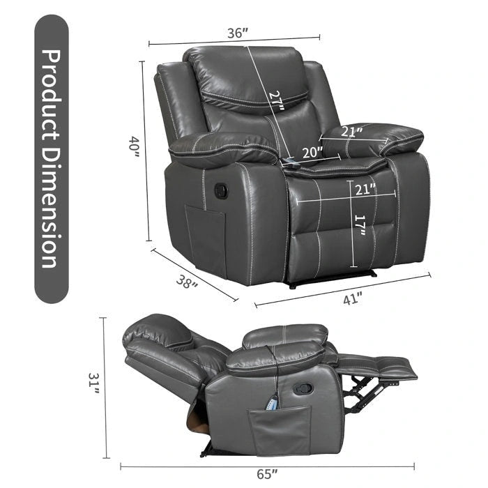 Geräumiger Relaxsessel aus strapazierfähigem Leder mit Massage- und Wärmefunktion