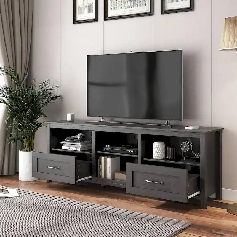 TV-Schrank für 70-Zoll-Fernseher mit Schubladen, Regalen und Türen für das Wohnzimmer