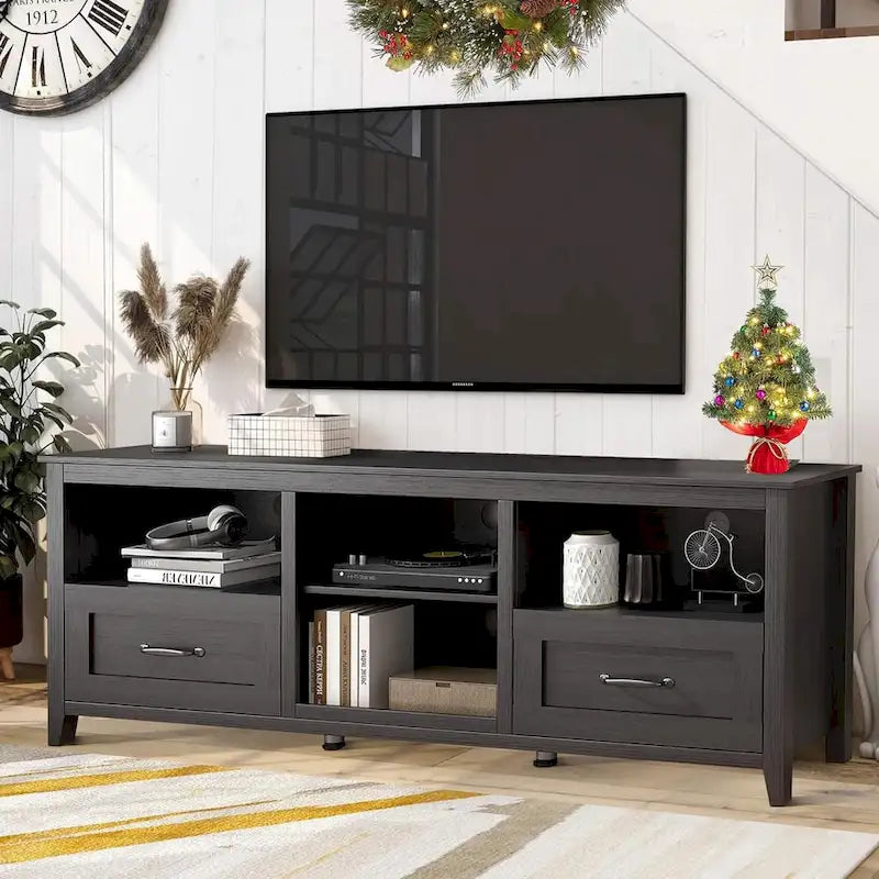 TV-Schrank für 70-Zoll-Fernseher mit Schubladen, Regalen und Türen für das Wohnzimmer
