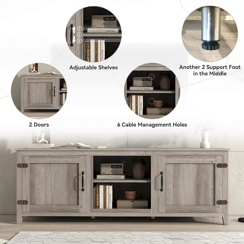 TV-Schrank für 70-Zoll-Fernseher mit Schubladen, Regalen und Türen für das Wohnzimmer