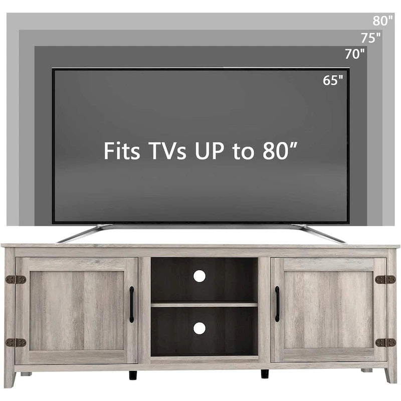TV-Schrank für 70-Zoll-Fernseher mit Schubladen, Regalen und Türen für das Wohnzimmer