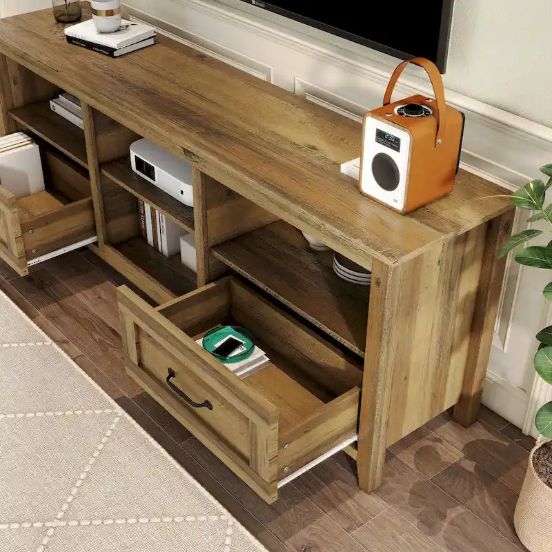TV-Schrank für 70-Zoll-Fernseher mit Schubladen, Regalen und Türen für das Wohnzimmer