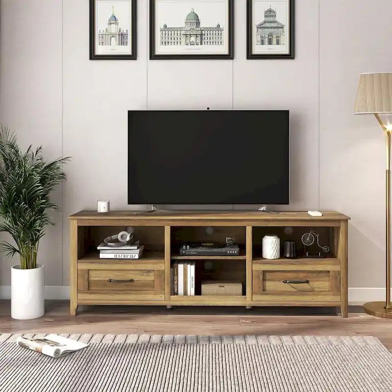 TV-Schrank für 70-Zoll-Fernseher mit Schubladen, Regalen und Türen für das Wohnzimmer