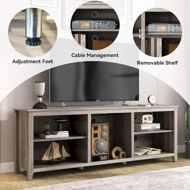 TV-Schrank für 70-Zoll-Fernseher mit Schubladen, Regalen und Türen für das Wohnzimmer