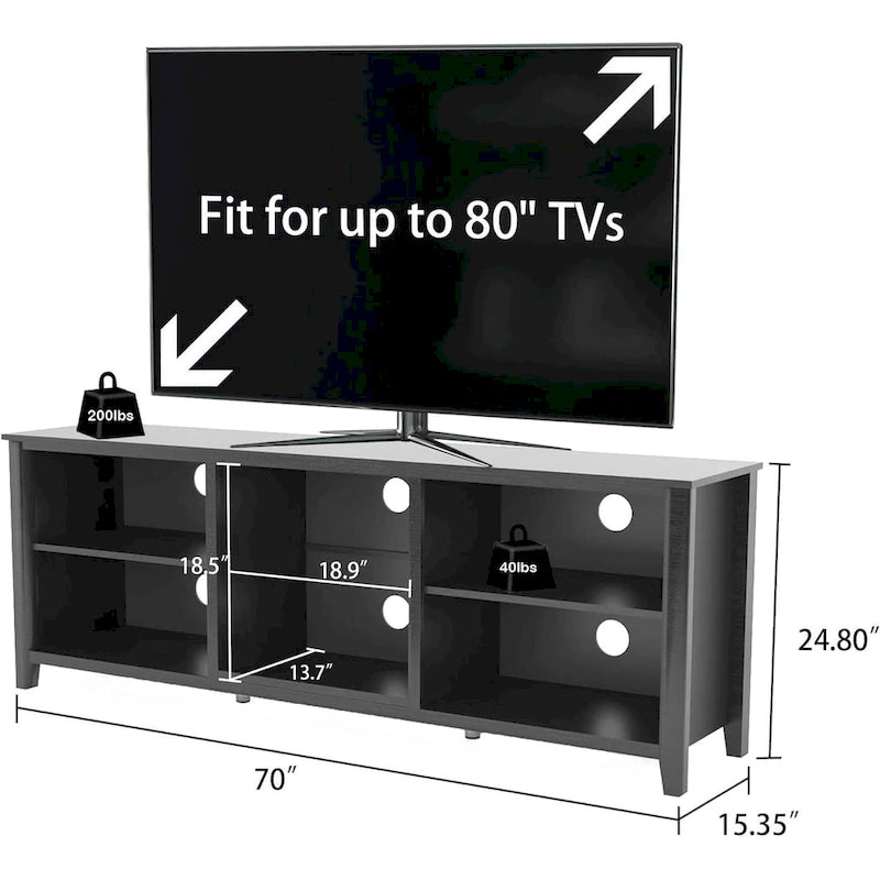 TV-Schrank für 70-Zoll-Fernseher mit Schubladen, Regalen und Türen für das Wohnzimmer