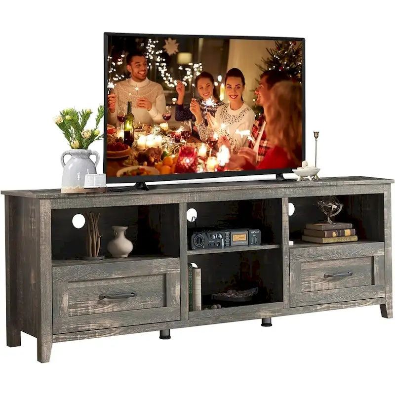 TV-Schrank für 70-Zoll-Fernseher mit Schubladen, Regalen und Türen für das Wohnzimmer