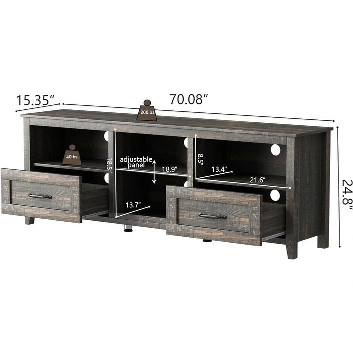 TV-Schrank für 70-Zoll-Fernseher mit Schubladen, Regalen und Türen für das Wohnzimmer